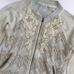 miss me rhinestone zip bomber jacket lace sheer sleeves y2k lightweight m